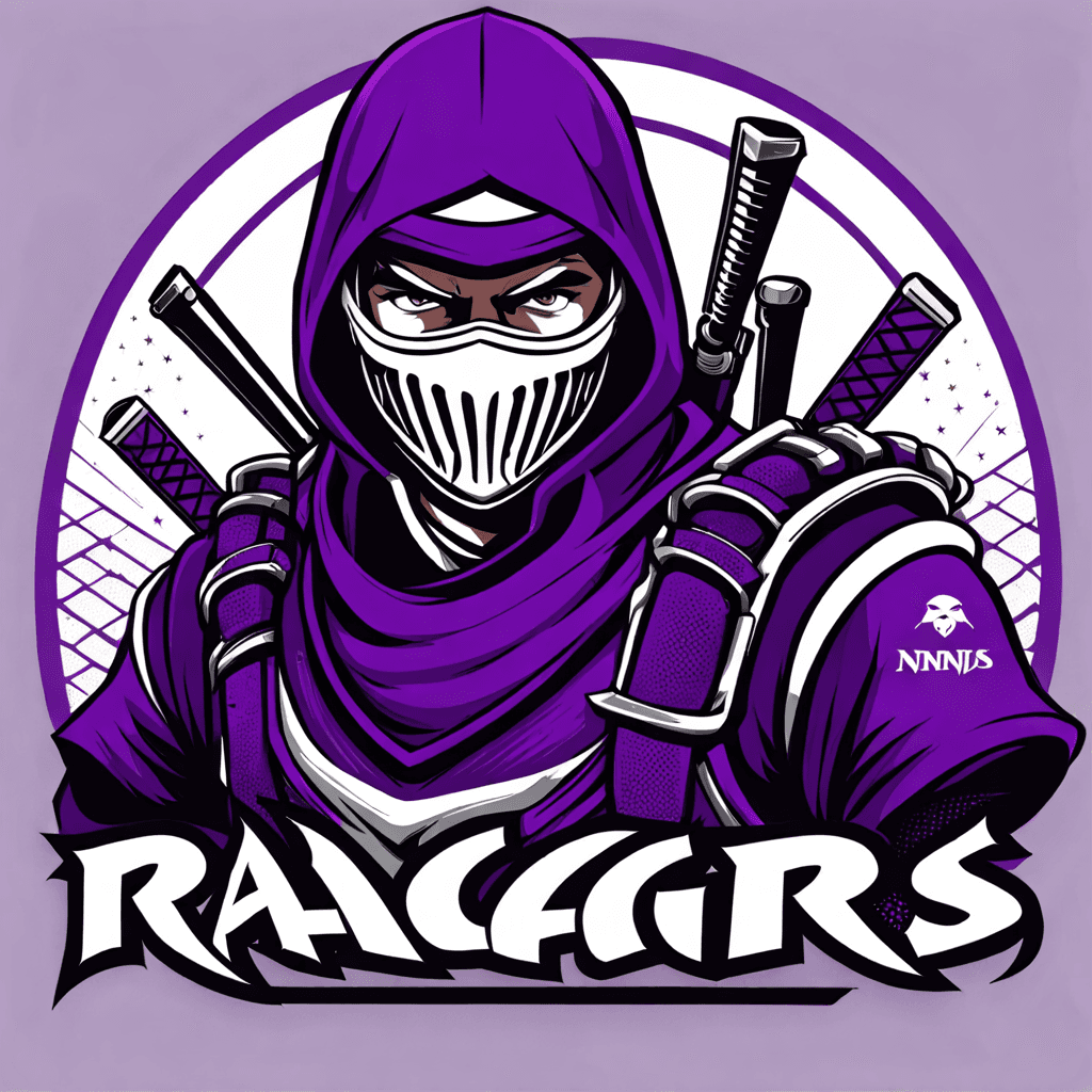 Customizable esports shirt in purple with a unique design for the Ragers team with ninjas.