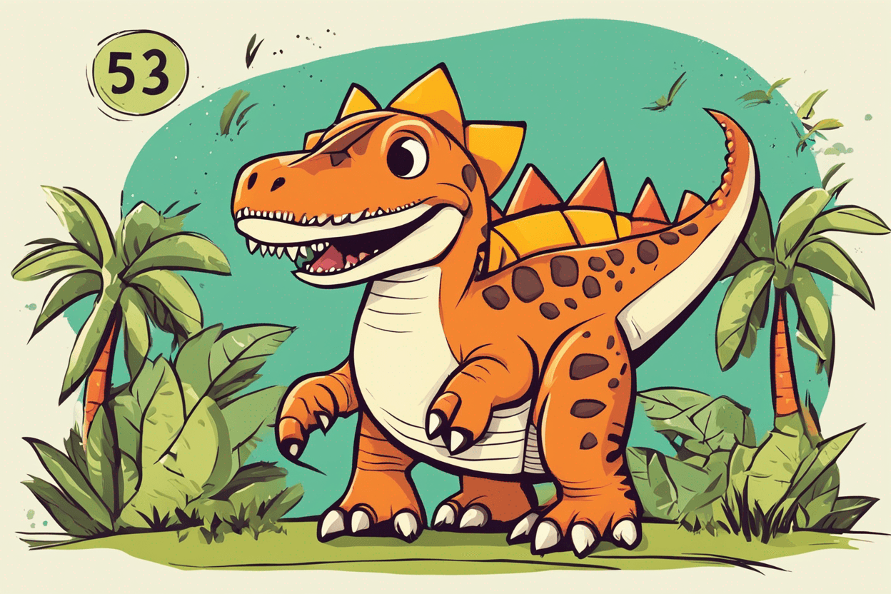 a cute illustration of a dinosaur with the numbers 5, 3 and 2 hidden
