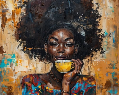 black woman with coffee
