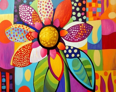 Mix The Flower Tarsila do amaral, with Romero Britto Style, texture, patterns, outline, pop art, colors vibrant