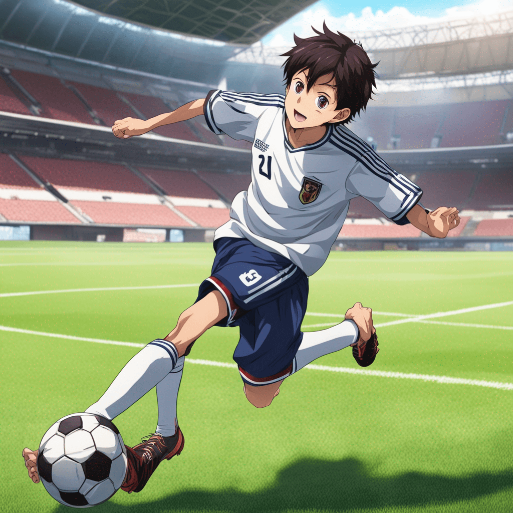 a anime boy playing soccer
