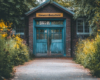 A picture of a school and a statement welcome back to school written on it 
