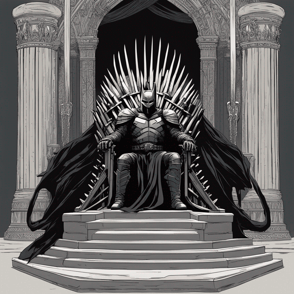 A dark knight sitting on an iron throne, leaning on a large sword, artistic image