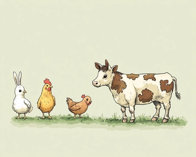Simple puzzle for kg about animals ( cow, shhep, horse, chicken,cat, rabbit,  dog )