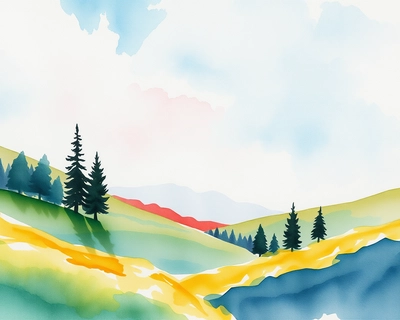 a beautiful landscape scene, watercolor painting style, soft flowing colors, delicate brushstrokes, artistic watercolor technique, highly detailed, rich textures, intricate details