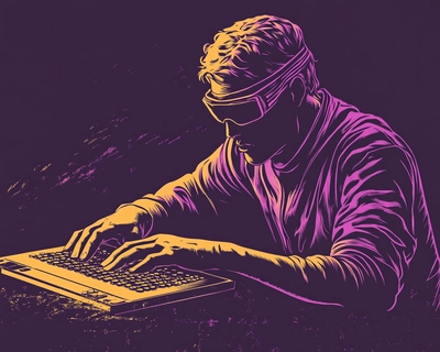 design a puzzle depicting a blind person typing in Braille