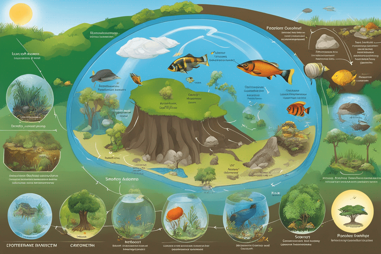 A picture of an ecosystem and its components for elementary