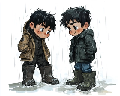 The boys put on their boots since it was raining.