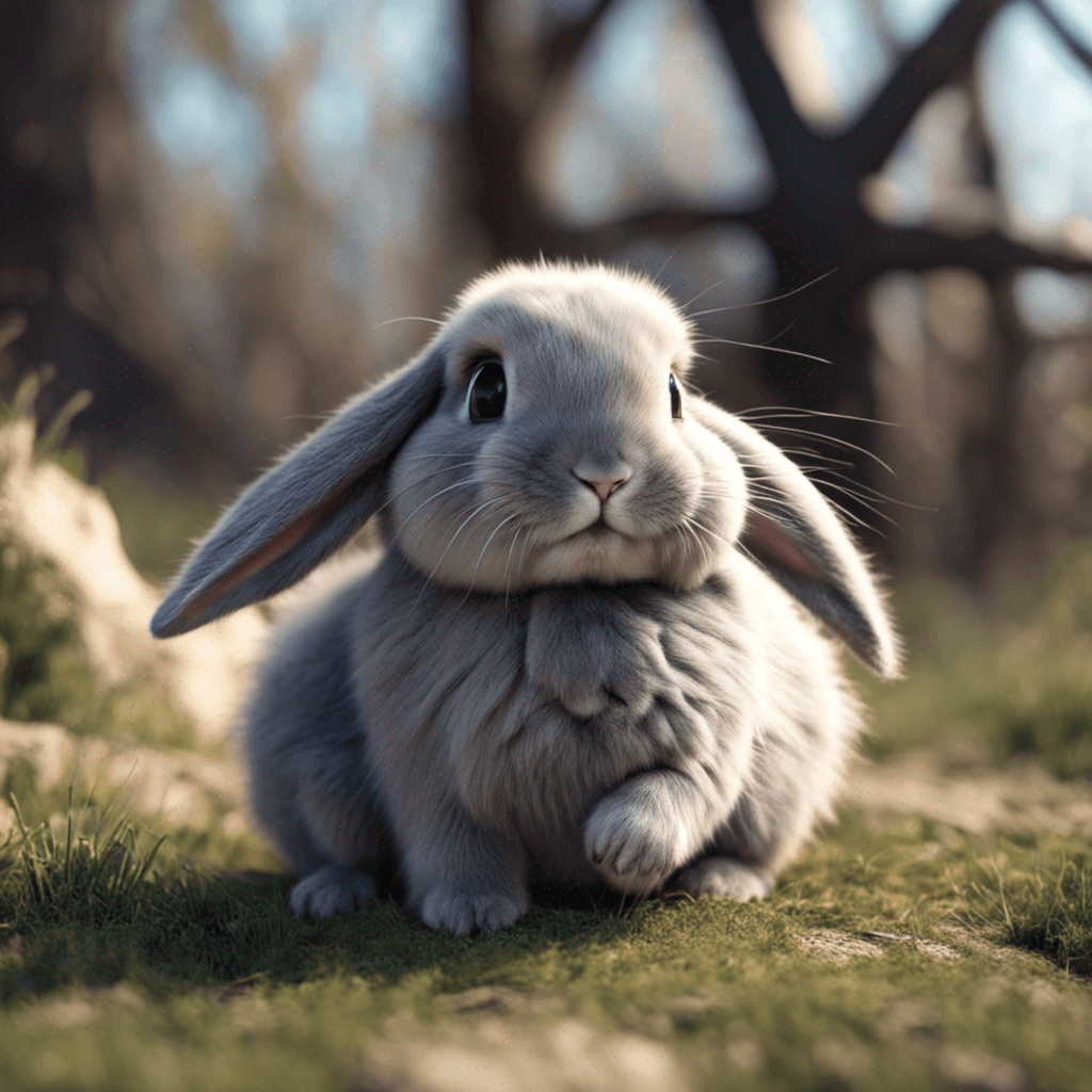 fluffy bunny with big black eyes, happy, 4k