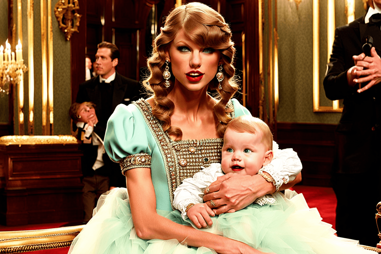 Taylor swift holding Benjamin buttons. The picture from the me music video