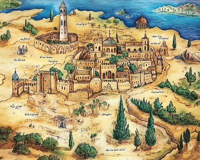 make a puzzle of a map of the holy land for children with the important places or events for jesus christ. The map based on the reality of Jesus Christ and with the names of the places written on it.