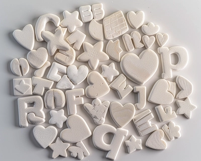 I am interested not in image but in custom shaped pieces. So please create 250 pieces blank (white) puzzle round shape, each piece different shape. One of the pieces shape should look like a heart, another be letter “B” the rest 248 pieces should be just nice shapes