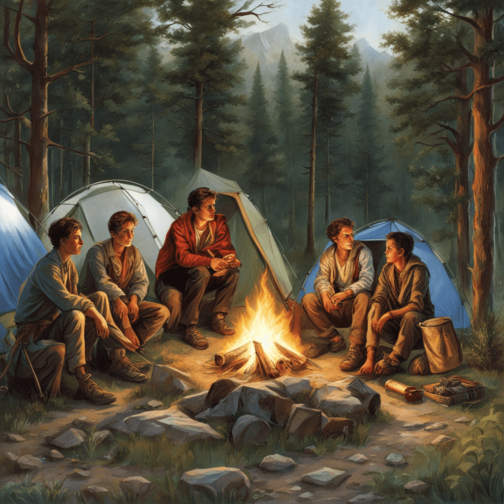 Pictures depicting the brotherhood of young people camping must have elements of resplendent or shining brilliantly