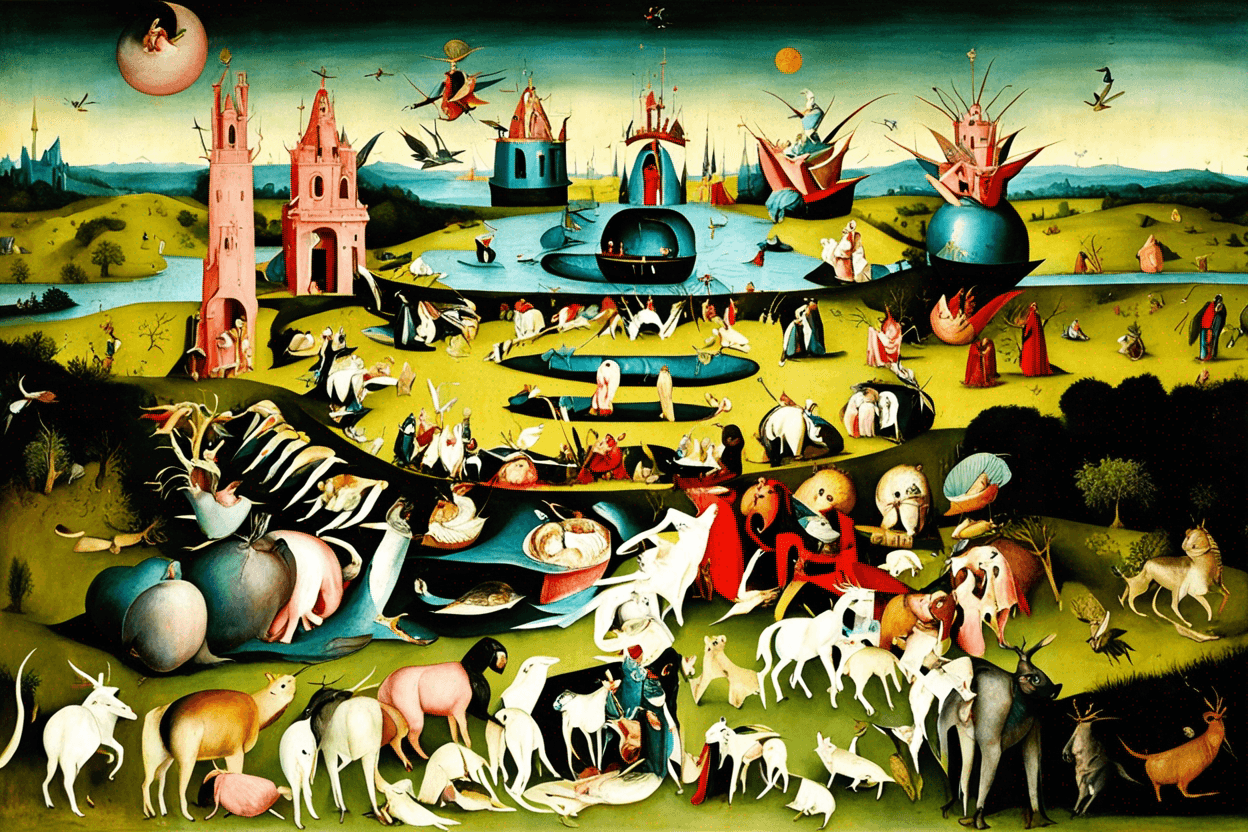 I want something similar to the painting of earthly delights by Hieronymus Bosch. 