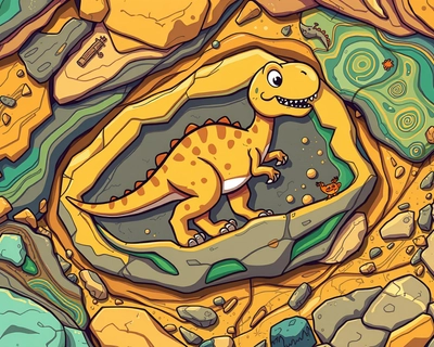 create a fossil puzzle coloring page for 5th graders. Make it look like a cartoon fossil. have 23 pieces., cartoon style illustration, vibrant colors, fun and playful, clean bold lines, animated movie quality, monochromatic color scheme, elegant single-hue palette, highly detailed, rich textures, intricate details