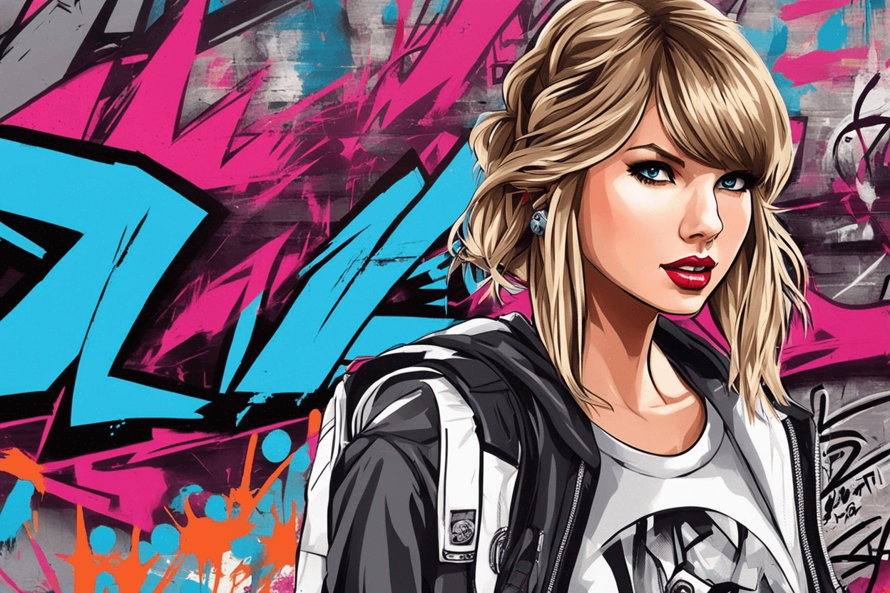 Taylor Swift in a graffiti and anime style