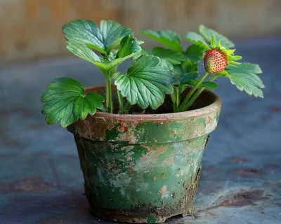 a picture strawberry plant that plant in pot