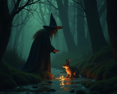 Dark, witchy, frogs, raccoons, rabbits 