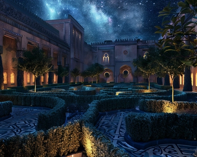 a starry night, maze, oriental