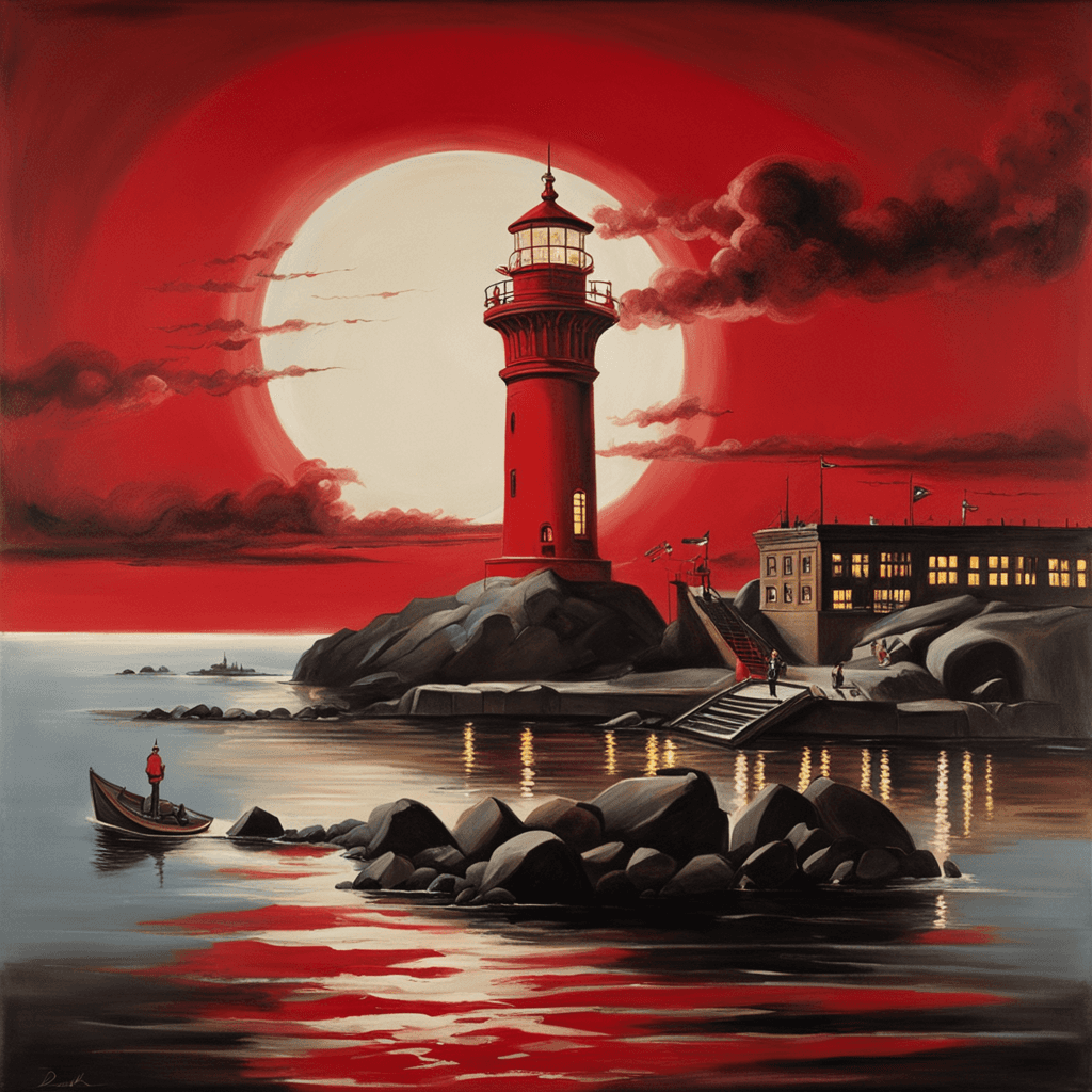 a painting of NYC's Little Red Lighthouse at night by dali