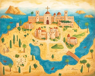 make a puzzle of a map of the holy land for children with the important places or events for jesus christ. The map based on the reality of jesus christ and with the names of the places