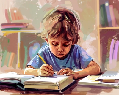 A picture of a kid studying