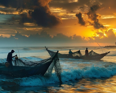 The leader of the fishermen calls out to his comrades to rise with the dawn. He notes that the sky is brightening with morning light and the wind, which was blowing all night, now lies still like a sleeping child in the arms of dawn. The leader urges the fishermen to gather their nets from the shore and set their boats free to capture the abundant fish that the tide will bring. He reminds them that they are the kings of the sea.

Stanza 2 
The leader exhorts his fellow fishermen not to delay but to hasten out to sea, following the call of the seagulls. He reminds them that the sea is their mother, the clouds their brothers, and the waves their companions. Though they may be tossed about by the sea at sunset, the leader assures them that the sea god who controls the storms will protect their lives.

Stanza 3
The leader acknowledges that the shade of the coconut groves and the fragrance of the mango trees are sweet, and the sands at the full moon with the voices of loved ones are also pleasant. However, he declares that even sweeter are the kiss of the sea spray and the dance of the wild foam. He urges the fishermen to row to the very edge of the horizon where the sky meets the sea.

The poem vividly depicts the life of the Coromandel fishermen, their close connection with the sea, and their fearless spirit as they venture out daily to earn their living from the ocean's bounty. Sarojini Naidu's lyrical language and vivid imagery bring their world to life.