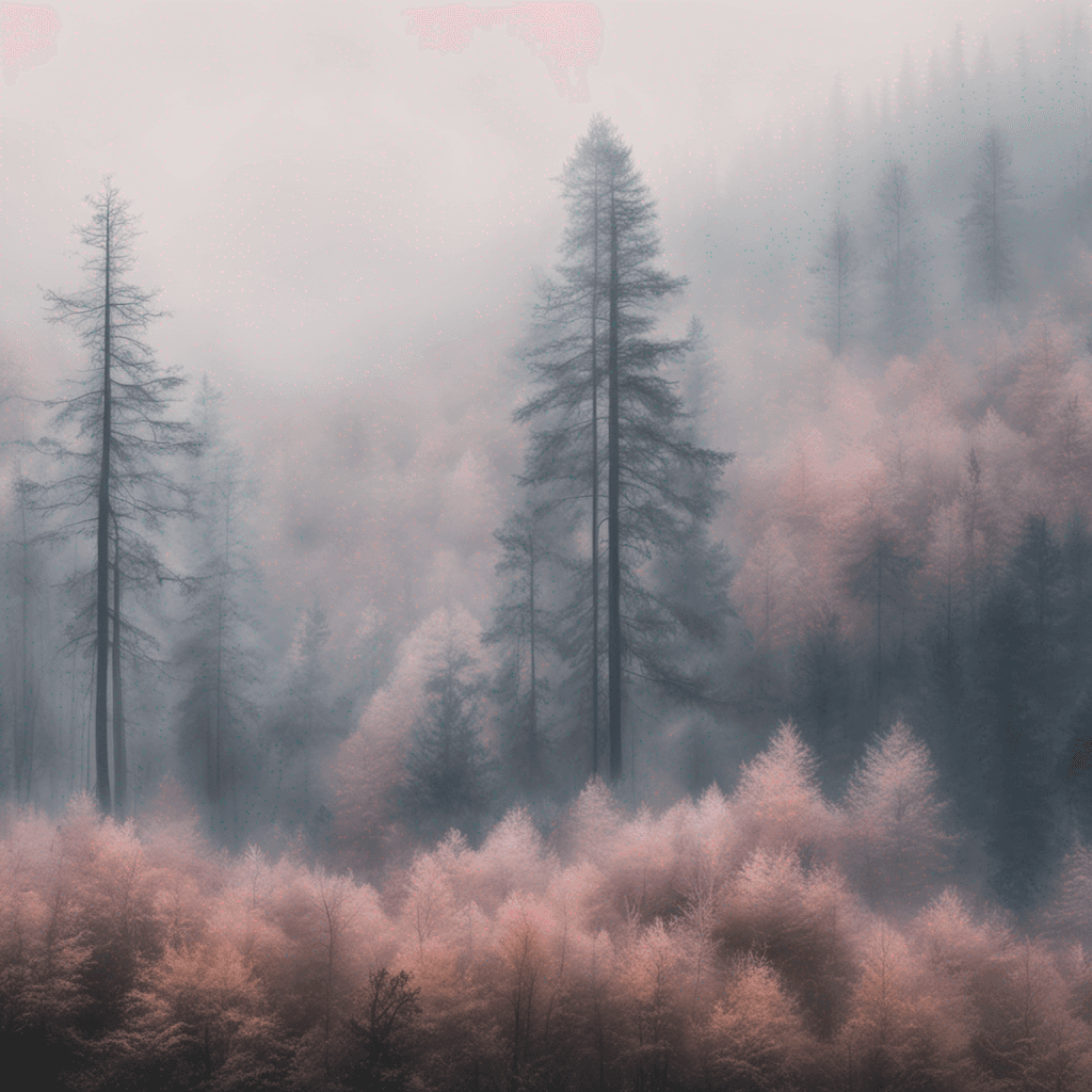 a picture of a mysterious foggy forest. Soft pastel colors, oil painting style, taken with a telephoto lens and 4K resolution.