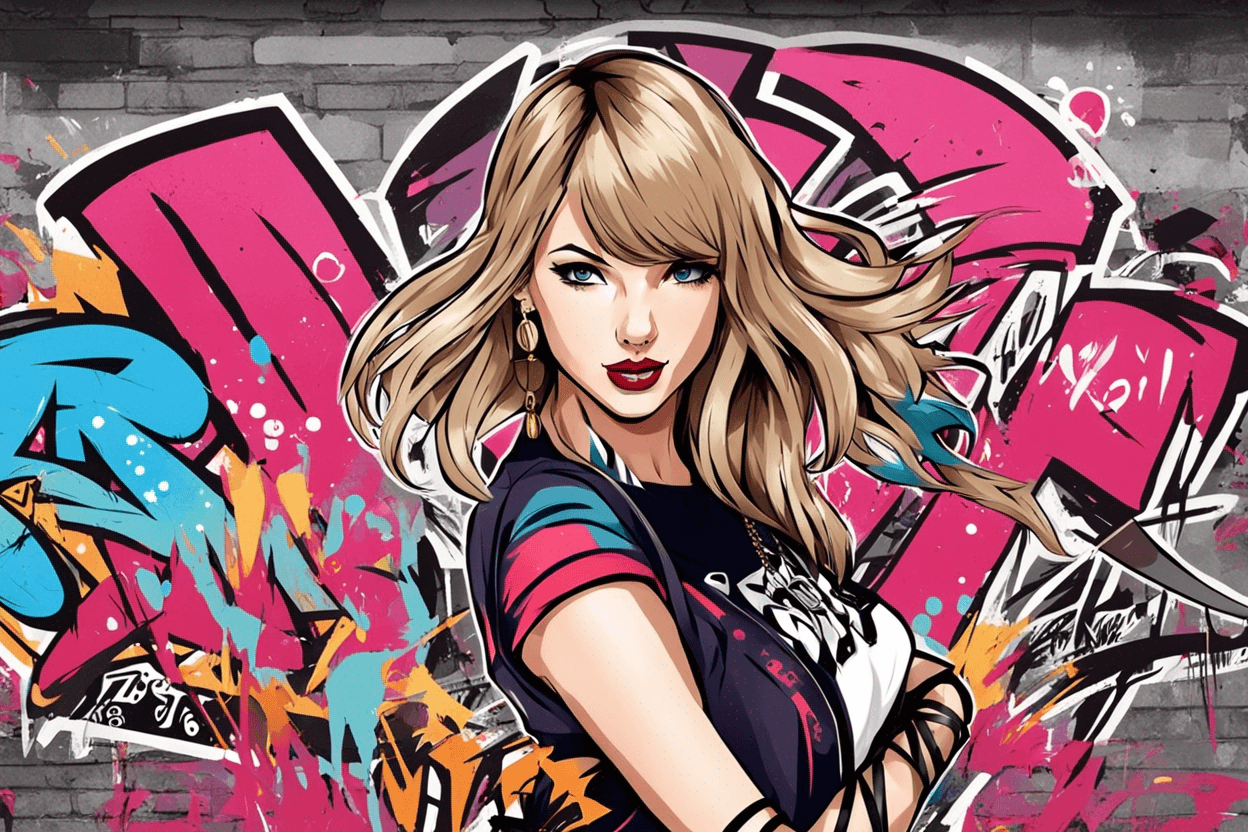 Taylor Swift in graffiti and anime style