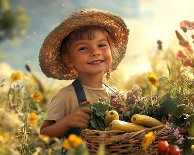 Realizează un puzzle pentru copii de 6 ani despre agricultura bio. 