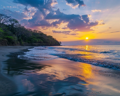a picture of a sunset at the beach in el salvador