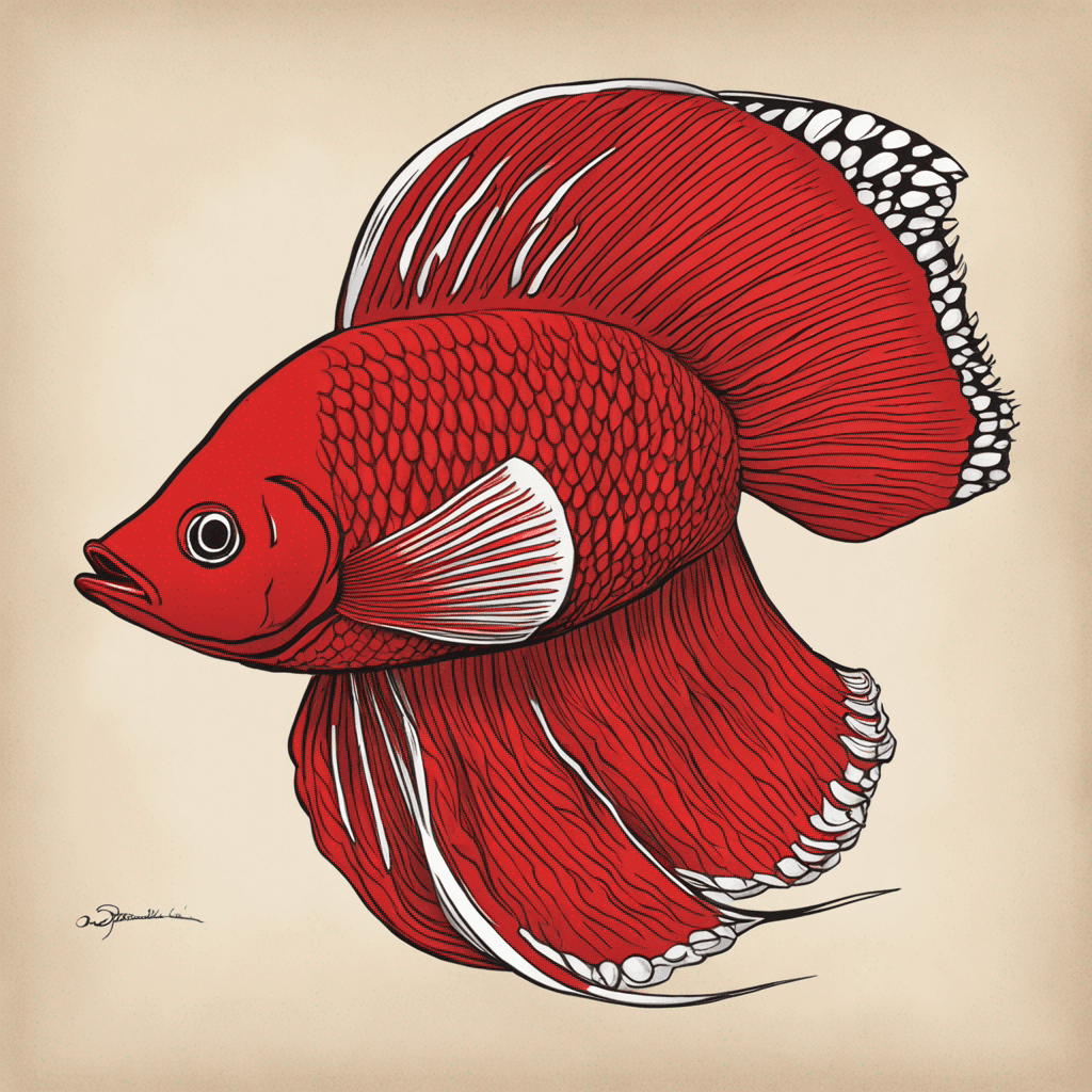 A picture of a red scaled fish with a large fin