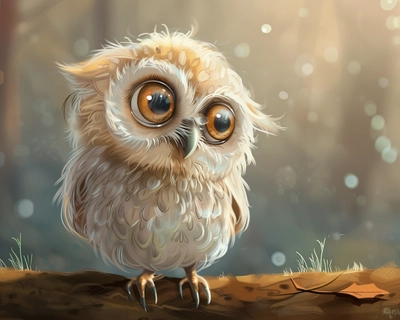 Picture of  a cute owl caricature with big eyes