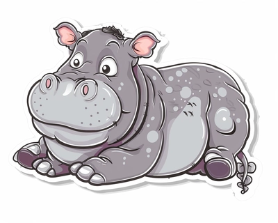 Generate a cute Hippopotamus illustration,  resolution, cartoon-sticker style  with clear lines on a pure white background suitable for a children's coloring book.