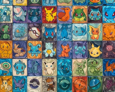 A light background trama of pokemon logo and on every tile a pokemon