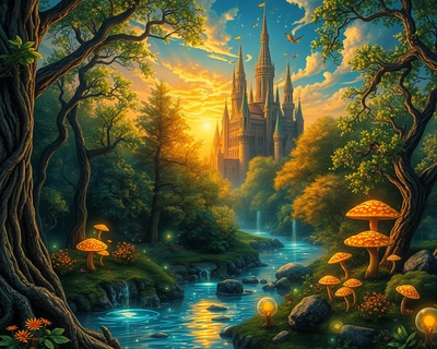 a magical fantasy scene, highly detailed, rich textures, intricate details