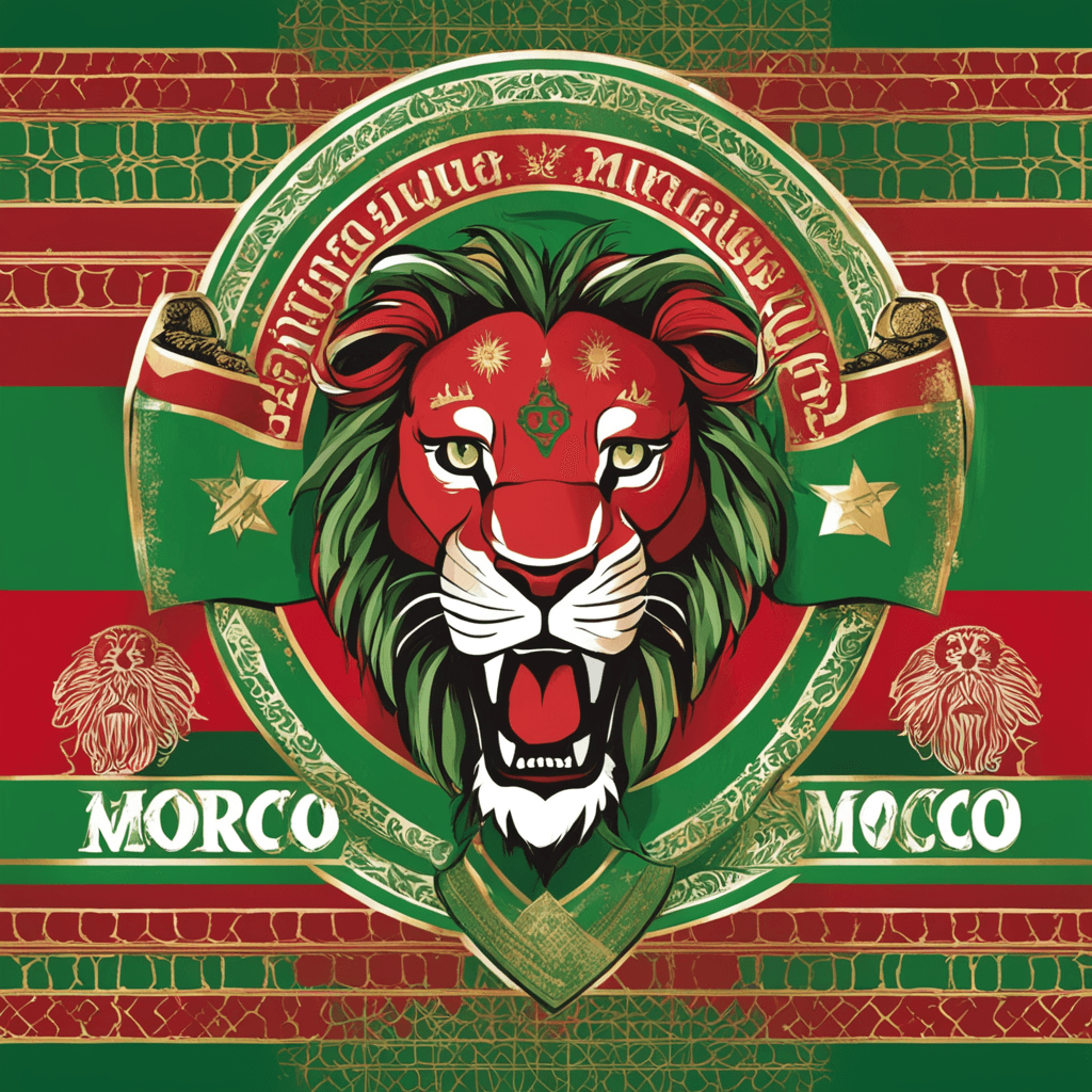 a picture of morocco word cup with lion and 2030 and green and red
