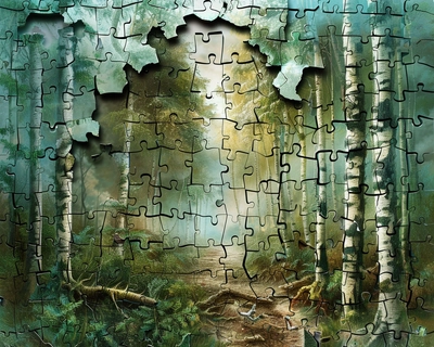 A picture of a forest with the jigsaw pieces defined