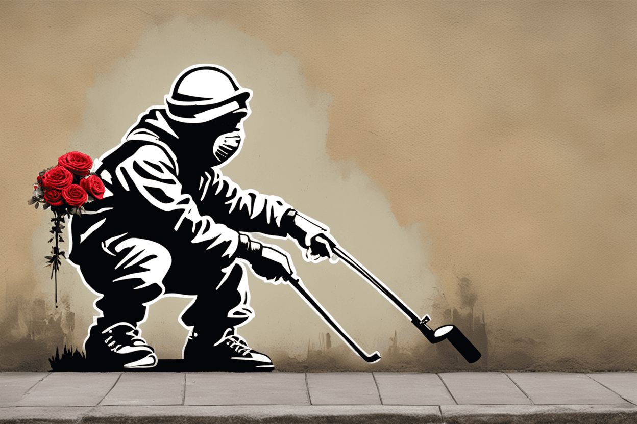 CREATe an image of a banksy famous artwork
