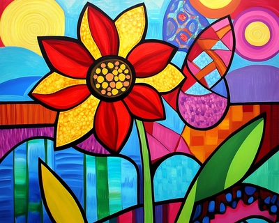 Mix the Tarsila do Amaral The Flower with the Romero Britto Sytle