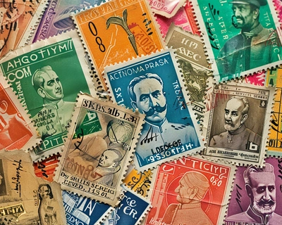a collage of postage stampos of india,old and new big and small, multicolor