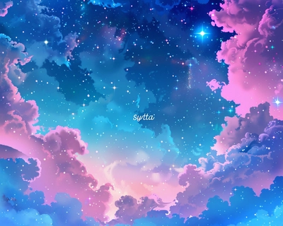 A picture of space with shining stars of pink and blue the name “صالح" should be hidden in the middle as clouds of the colors pink and blue  being gradient 
