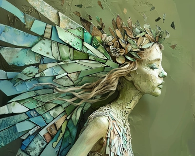 A picture of a fairy with wings made from jigsaw puzzle pieces