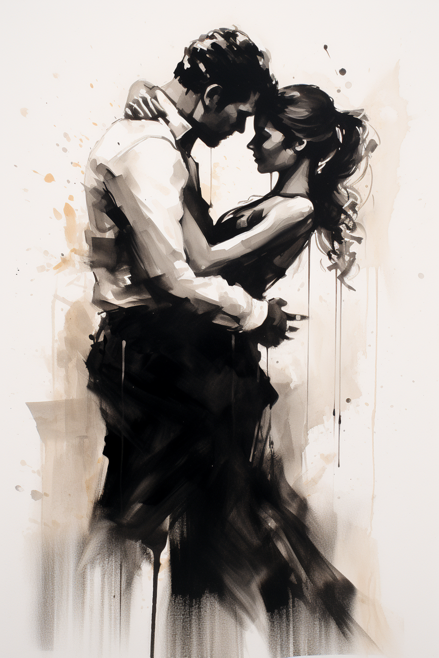 tango Dancer dancing in and embrace ink art