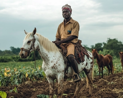 genere un togolais aveugle dans un champs d'agriculture
