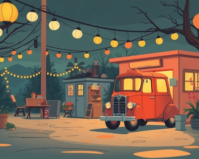 a nostalgic vintage scene, cartoon style illustration, vibrant colors, fun and playful, clean bold lines, animated movie quality, dramatic lighting, high contrast, deep shadows, monochromatic color scheme, elegant single-hue palette, highly detailed, rich textures, intricate details