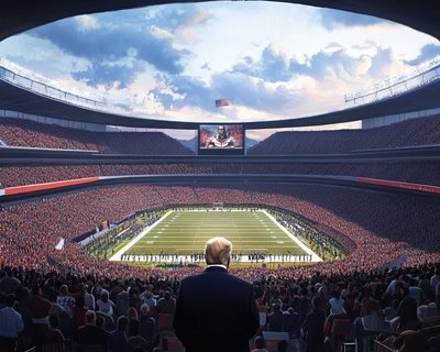 iamgen de un lider mundial dando el mejor discurso nunca antes visto, e el estadio azteca, con 200.000 personas. imagen ultrarealista
