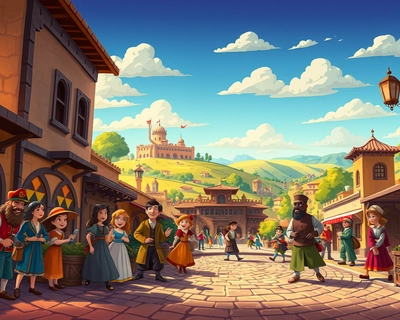 History, cartoon style illustration, vibrant colors, fun and playful, clean bold lines, animated movie quality, highly detailed, rich textures, intricate details