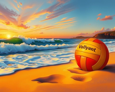 Sunset with a volleyball and waves pushing on sure, golden hour photography, warm sunset light, soft golden glow, magic hour, beautiful natural lighting, highly detailed, rich textures, intricate details, impressionist painting style, visible brushstrokes, light and color emphasis, Monet-inspired, highly detailed, rich textures, intricate details