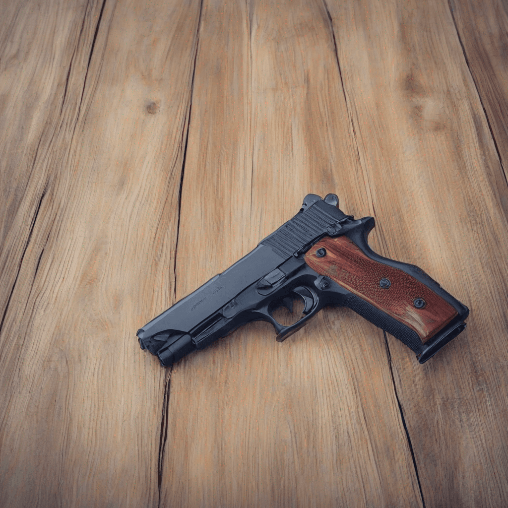 9mm pistol on a wooden table